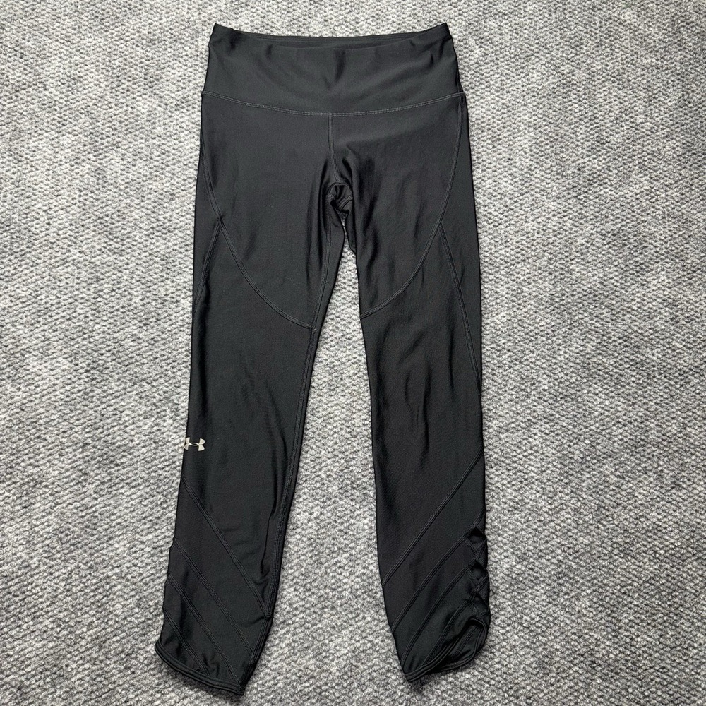 Under Armour Leggings Womens Black Compression Pants Yoga Capri Ankle Cutouts S